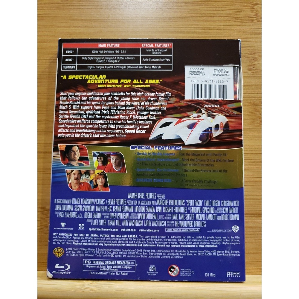 Speed Racer (Blu-ray, 2008) With Slipcover No Digital Code - Picture 2 of 4